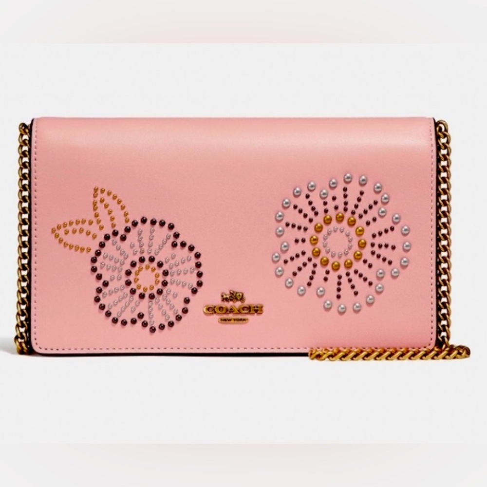 Coach Pink Tea Rose Rivets Foldover Chain Crossbody